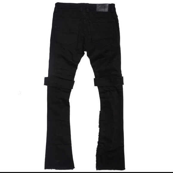 Pure Black Men Stylish Jeans/w Strap Detail - Picture 3 of 6